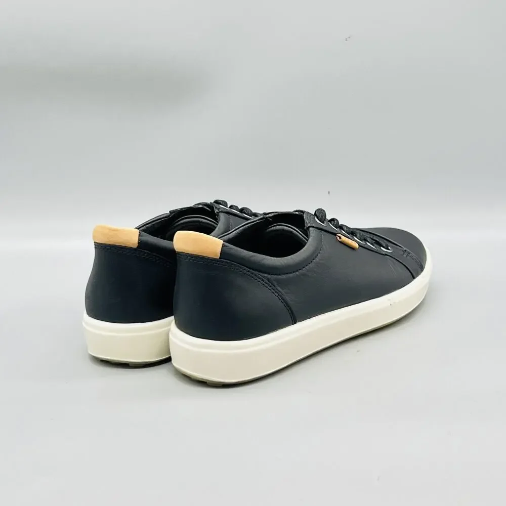ECCO Shoes Womens 7.5 Black Leather Soft 7 Lace Up Walking Sneakers Comfort